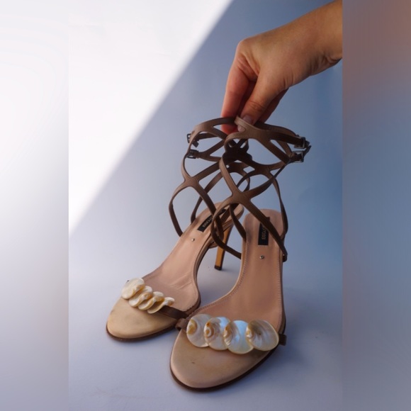 Sergio Rossi Shoes - *SOLD* SERGIO ROSSI Brown Leather and Shell Strappy 3” Heels